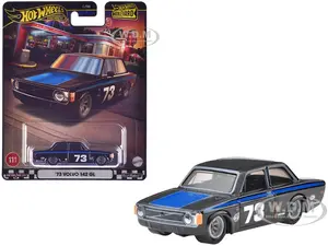 1973 Volvo 142 GL 73 Black with Blue Stripes and Hood "Boulevard" Series Diecast Model Car by Hot Wheels