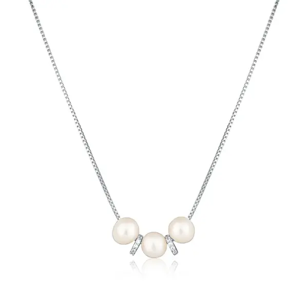 JVD Stříbrný náhrdelník se sladkovodními perlami a zirkony SVLN0545XD2P145
