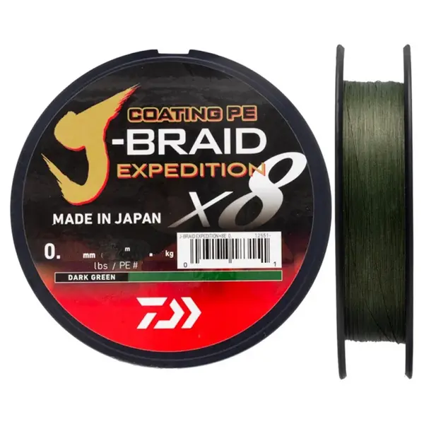 Daiwa splétaná šnůra j-braid expedition x8e dark green 150 m - 0,16 mm 9,8 kg