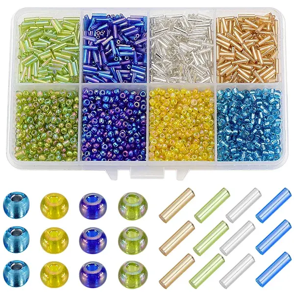 8 Style Round Glass Seed & Round Bugle Beads