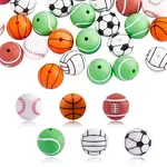 12Pcs 6 Style Basketball/Soccer/Tennis/Baseball/Rugby/Volleyball Silicone Beads