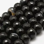 Faceted Natural Black Agate Beads Strands