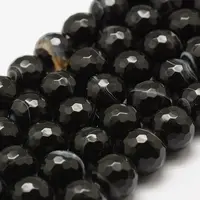 Faceted Natural Black Agate Beads Strands