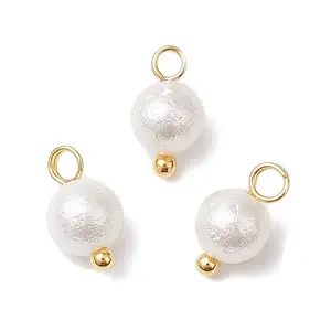 Wrinkle Textured Shell Pearl Round Charms
