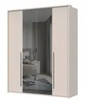 Čtyřdveřová šatní skříň se zrcadlem a rámem baptiste - béžová