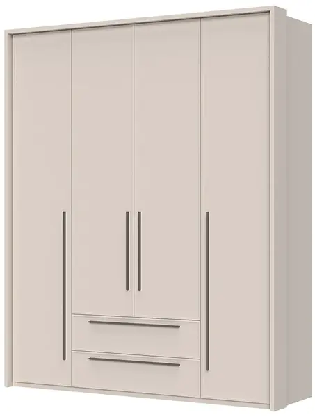Čtyřdveřová šatní skříň se zásuvkami a rámem baptiste - béžová