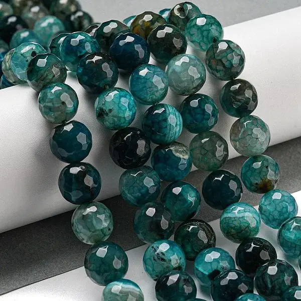 Faceted Natural Dragon Veins Agate Beads Strands