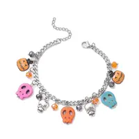 Halloween Skull Dyed Synthetic Turquoise Charm Bracelets