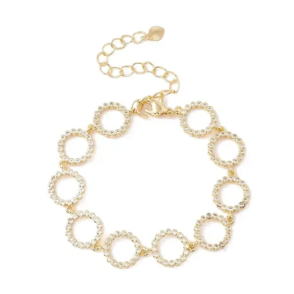 Clear Cubic Zirconia Open Ring Link Chains Bracelet