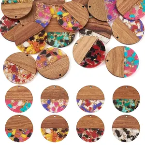 16Pcs 8 Colors Transparent Resin & Walnut Wood Pendants
