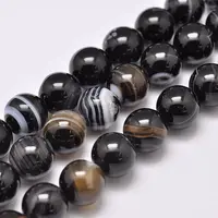 Natural Black Agate Bead Strands
