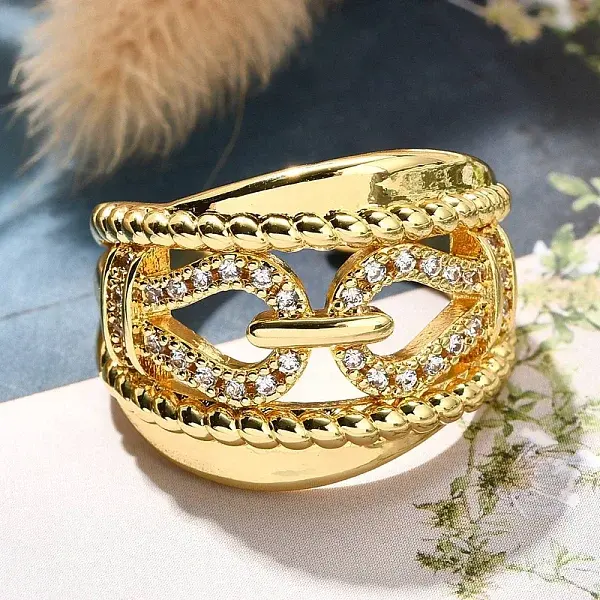 Rack Plating Brass Micro Pave Clear Cubic Zirconia Cuff Finger Rings for Women