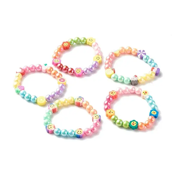 Opaque Acrylic Beads Stretch Bracelet Sets for Kids
