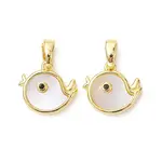 Rack Plating Brass Pave Shell Bird Charms with Black Cubic Zirconia