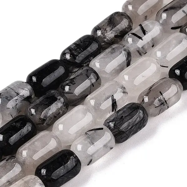 Natural Black Tourmalinated Quartz Beads Strands