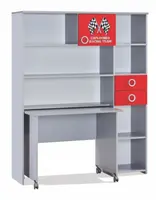 Psací stůl s knihovnou grand prix - šedá/červená