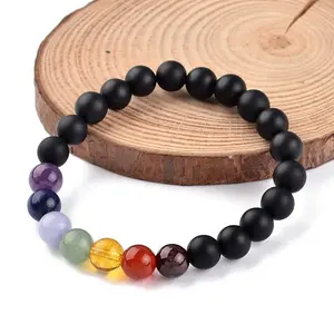 Chakra Natural Dyed & Heated Black Agate Beaded Stretch Bracelets