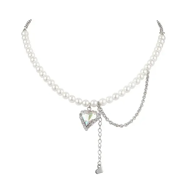 Heart Glass Rhinestone Pendant Necklaces