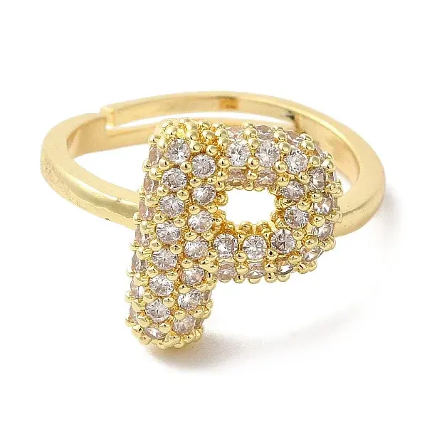 Rack Plating Letter Brass Micro Pave Clear Cubic Zirconia Adjustable Rings for Women