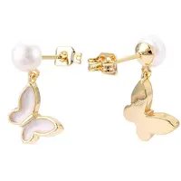 Natural Pearl Dangle Stud Earrings