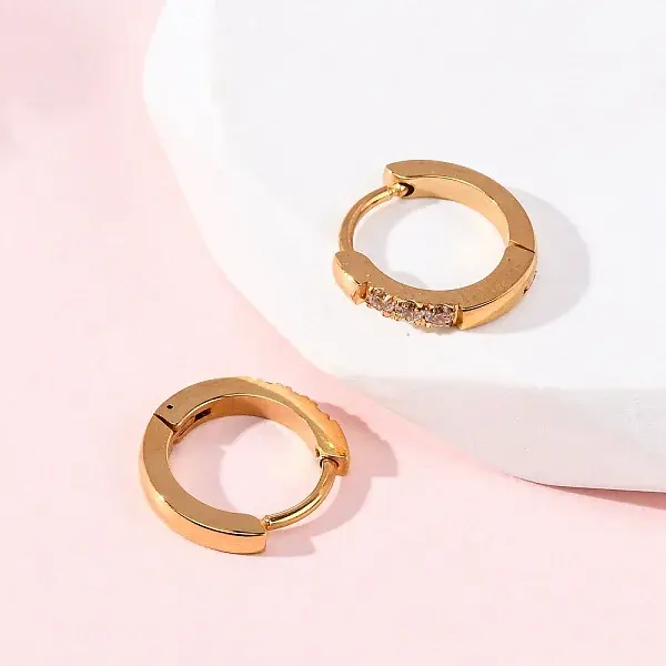 304 Stainless Steel Clear Cubic Zirconia Hoop Earrings