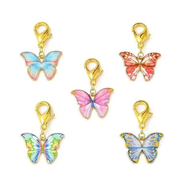 Light Gold Tone Alloy Enamel Butterfly Pendant Decorations