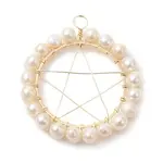 Natural Cultured Freshwater Pearl Round Beaded Ring Pendants
