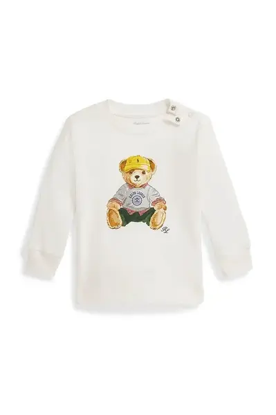 Dětské bavlněné tričko s dlouhým rukávem Polo Ralph Lauren bílá barva, s potiskem, 320P00513001