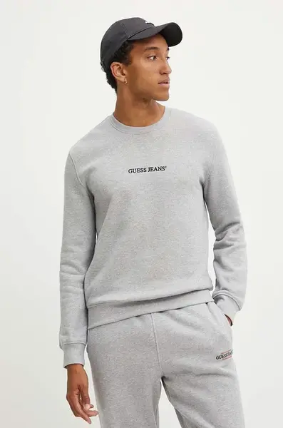 Mikina Guess Jeans šedá barva, s aplikací, M4YQ19 K9V31