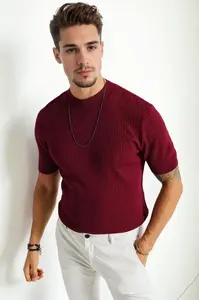 33307 Dewberry Mens Crew Neck Short Sleeve Thin Knit Sweater-BORDEAUX