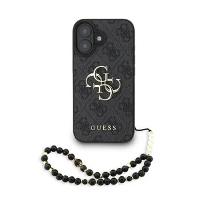 Zadní kryt Guess PU 4G Metal Logo Strap pro Apple iPhone 16, černá