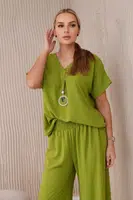 Kesi Włoski Komplet s náhrdelníkem halenka + kalhoty kiwi