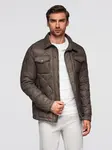 Ombre Men's quilted jacket in shirt cut - khaki