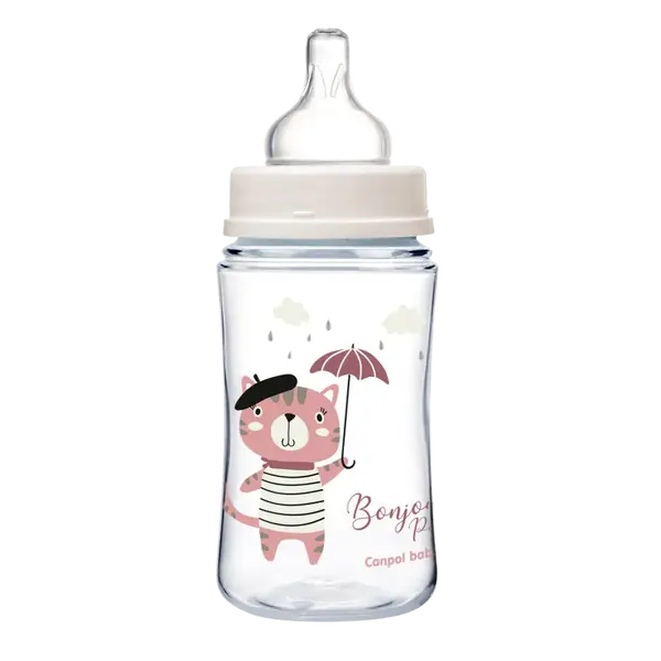 CANPOL BABIES Dojčenská antikoliková fľaša široká EasyStart BONJOUR PARIS ružová 240 ml