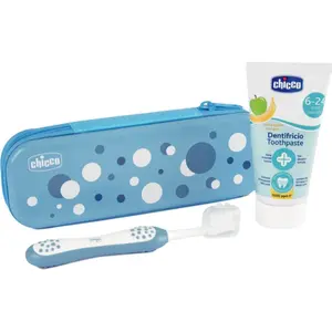 Chicco Always Smiling Set 6m+ sada zubnej starostlivosti s puzdrom Light Blue 1 ks