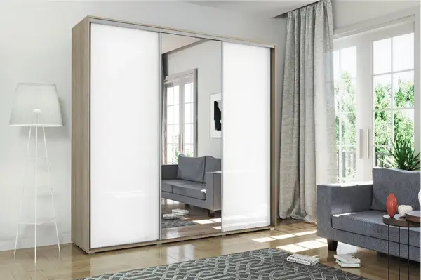 Šatní skříň Ska A30 XL Barva korpusu: Dub - sonoma, Rozměry: 278 cm, Dveře: Bílý lesk