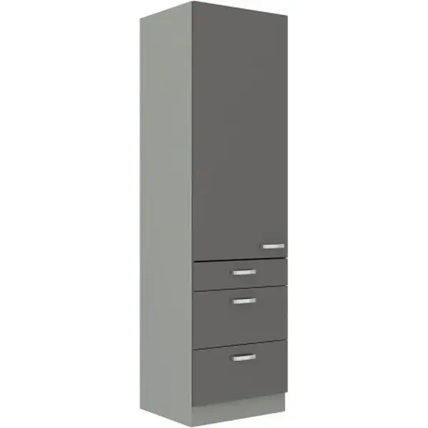 Vysoká potravinová skříňka 60 DKS-210 3S 1F - Premium box Barva korpusu: Šedá, Barva dvířek: Šedý lesk (Šedá)