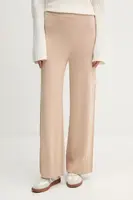 Kalhoty s příměsí vlny United Colors of Benetton béžová barva, high waist, 102HDF00Z