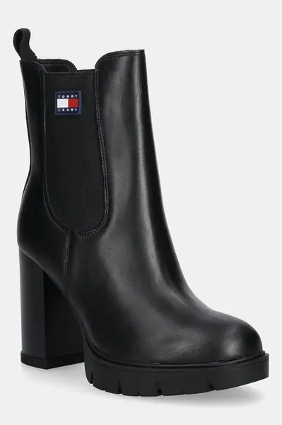 Kožené kotníkové boty Tommy Jeans TJW LEATHER HEEL BOOT