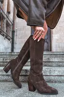 Zazoo Semišové Kozačky Na Podpatku Zip Čokoládové Lissara