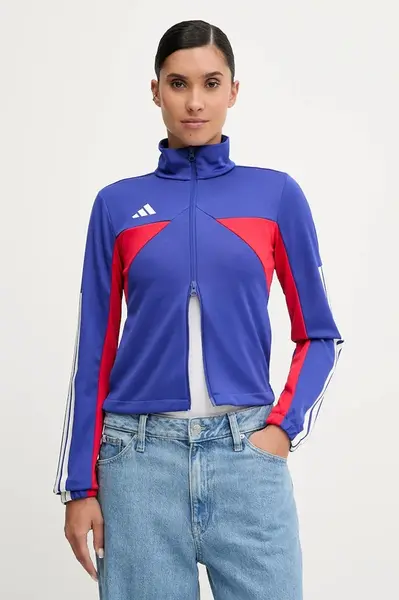 Mikina adidas Tiro dámská, modrá barva, vzorovaná, JW6814
