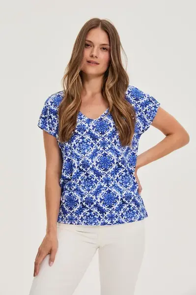 Marisse Patterned Blue Blouse