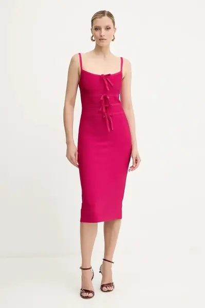 Šaty Herve Leger Alicia růžová barva, midi, přiléhavé, HBB8524977