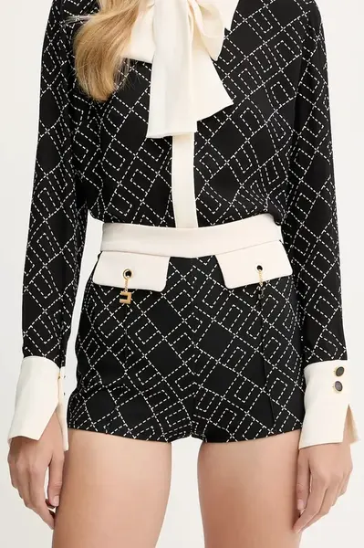 Kraťasy Elisabetta Franchi dámské, černá barva, high waist, SHS0156E2