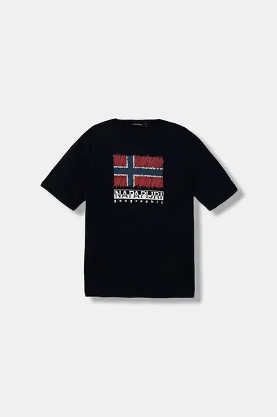 Dětské bavlněné tričko Napapijri S-ADIGE tmavomodrá barva, s potiskem, NP0A88ZW1761