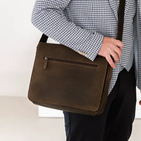 Pánská kožená taška přes rameno Greenwood Elliot - tmavě hnědá