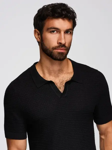 Ombre Men's knitted unbuttoned polo shirt - black