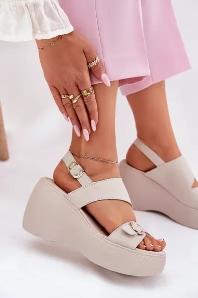 S. BARSKI Kožené Dámske Sandále Na Klíne A Platforme S.Barski