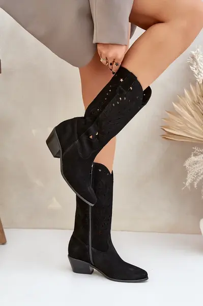 Lewski Shoes Semišové Čižmy S Prešívaným Zvrškom Čierne Zazoo 3609