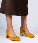marka niezdefiniowana Yellow pumps on an elegantly decorated block heel Karry